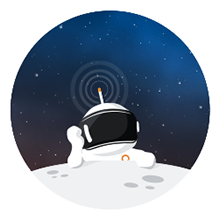 An illustrated astronaut, resting their helmet on their hand, in a perplexed fashion.