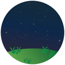 A grassy knoll at night abcked by the vast emptiness of space